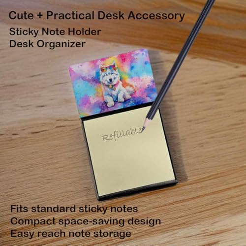 Caroline's Treasures Samoyed Hippie Dawg Sticky Note Holder Refillable Dispenser Self-Sticky Note Pads, Memo Pads Blank Desk Accessories