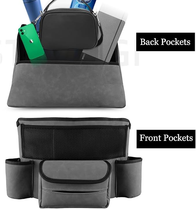 Car Handbag Holder Between Seats Car Organizer, Leather Large Capacity Car Purse Holder for Front Seat, Seat Back Net Bag Double-sided Tissue Storage Handbag Holder Car Divider (Gray)