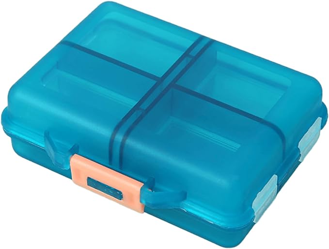 Daily Travel Pill Case Organizer, Small 8 Compartment Medicine Box | Pill Dispenser, Compact Purse Portable Pill Reminder Perfect for Storage Vitamin, Fish Oil, Calcium Tablet, Peacock Blue