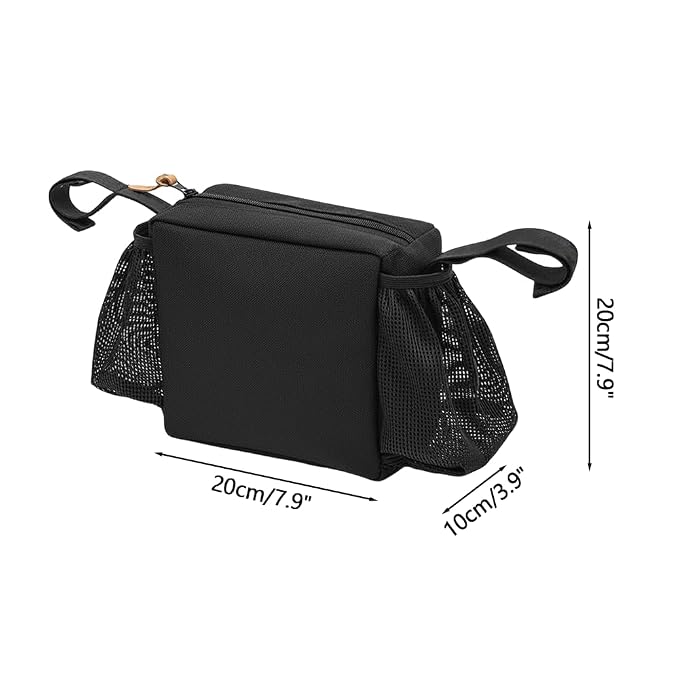 Dog Stroller Organizer Bag, Portable Spacious Compartments Pet Stroller Caddy Bag with Hook-and-Loop Straps & Side Mesh Pockets for Dog Cat Supplies Outdoor Travel
