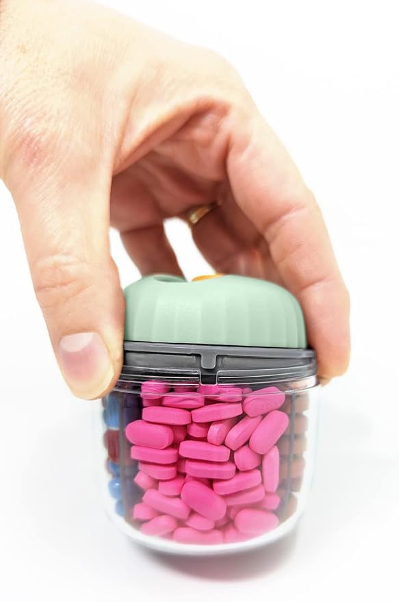 Mini Pill Dispenser Organizer Bottle, Daily Travel Medication Box with Secure Closure (Mini - Green)