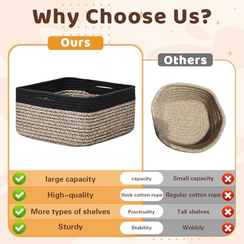 Storage Baskets for Shelves, 2 Pack Shallow Basket