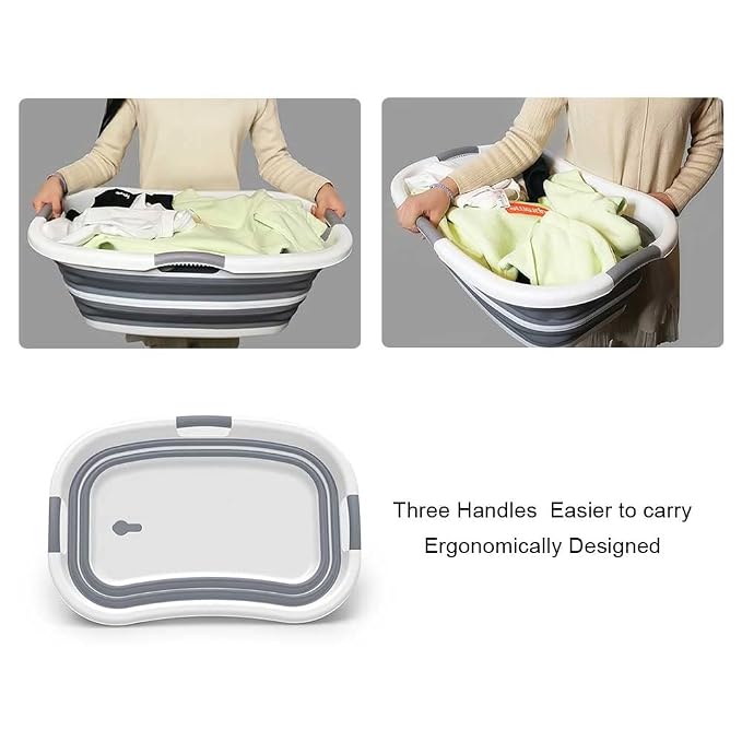 Collapsible Pet Bathtub with Drainage Hole, 3 Handled Dogs Bath Tub, Gray | Portable Washing Tub, Foldable Bathing Tub, Multi-Functional, Small Pets Bathtub for Puppy Small Dogs Cats, Indoor, Outdoor