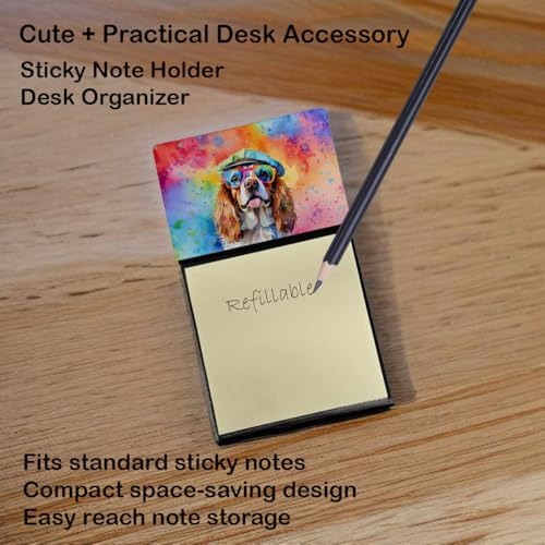 Caroline's Treasures Cavalier Spaniel Hippie Dawg Sticky Note Holder Refillable Dispenser Self-Sticky Note Pads, Memo Pads Blank Desk Accessories