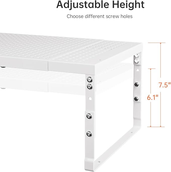 Cabinet Shelf,Expandable Adjustable Stackable Kitchen Organizer,for cabinets, Kitchens, countertops, bathrooms Shelf Organizer(1Pack/White,Large)