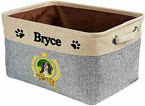 Custom Name Collapsible Dog Toy Storage Basket Bin World's Best Dog Cavalier King Charles Spaniel Foldable Pet Toy Box Closet Shelf Baskets Organizer for Bedroom Home Dog Cat with Handles Gray