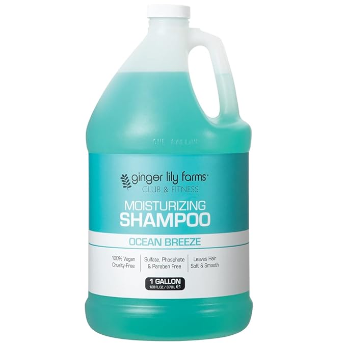 Ginger Lily Farms Club & Fitness Moisturizing Shampoo for All Hair Types, 100% Vegan & Cruelty-Free, Ocean Breeze Scent, 1 Gallon Refill (Pack of 4)