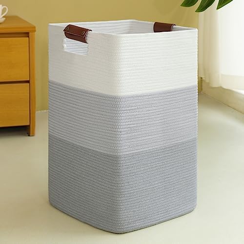 Laundry Hamper 96L Extra Large Laundry Basket, Woven Blanket Basket | Cotton Woven Storage Hamper with Handles for Living Room, Large Baskets for Pillows, Blankets, Clothes-Gradient Grey