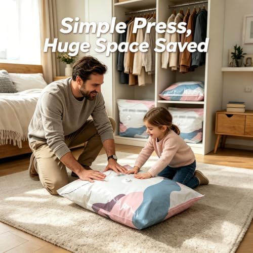 Large 3D No Pump Vacuum Storage Bags, Roll-To-Seal 3s Fast Compression, Thickened Reusable Airtight Space Saver for Clothes, Duvets, Bedding & Travel