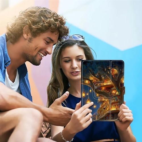 Universal Case for T-Mobile Revvl Tab 2 10.1" Model:9185W 2025/Revvl Tab 5G 10.36" 2023, 360 Degree Rotating Kickstand Protective Stand Leather Shell Cover for 9"-10.5", Lantern Village