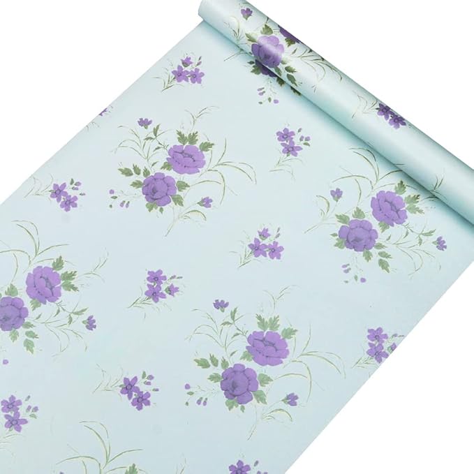 Drawer Shelf Liner Purple Rose Self-Adhesive Furniture Countertop Lining Paper Sheet Waterproof Wallpaper Roll 118x18 Inch