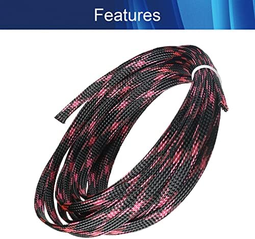 Jutagoss PET Expandable Braided Cable Sleeve, 16.4ft - 1/4 inch Black Pink Cable Management Sleeve, Wire Loom Tube Cord Protector for USB Cable, Power Cord, Audio Video and More, 1Pc