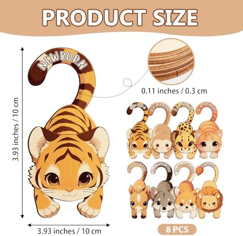 Baby Closet Dividers for Clothes - Set of 8 Unique Animals Design Baby Size Closet Divider Newborn to 24 Months, Babies Wardrobe Closet Organizer Nursery Decor Gender Neutral Kid Clothes Dividers