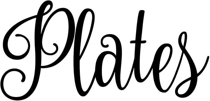 Plates 4w x 2h Label | Kitchen Pantry Organization | Die Cut Vinyl Decal | Black Fancy Font (Sticker Only)