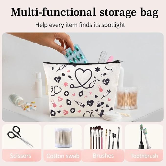 Small Home Medical Bag Pouch Nurse Pocket Protector Pouch Pharmacist Doctor Bag Accessories for Women Family Emergency Medical Kit Nursing Student Essential Supplies for Clinicals Canvas First Aid Bag