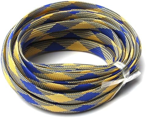Jutagoss PET Expandable Braided Cable Sleeve, 32.8ft - 9/16 inch Blue Yellow Cable Management Sleeve, Wire Loom Tube Cord Protector for USB Cable, Power Cord, Audio Video and More, 1Pc