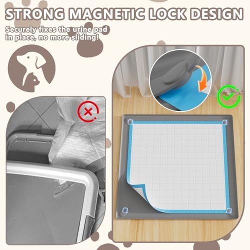 Pee Pad Holder for Dogs Fits Up to 24" x 24" Training Pads Silicone Puppy Pad Holder Tray Non-Slip Dog Pad Holder with Powerful Magnetic Lock Square Potty Pad Holder for Home Floor Protection