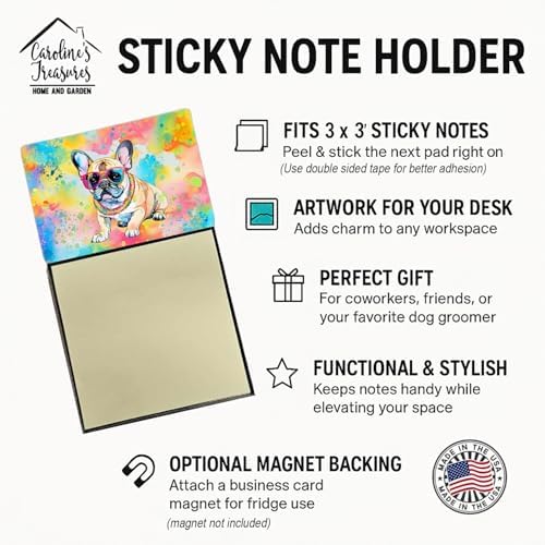 Caroline's Treasures French Bulldog Hippie Dawg Sticky Note Holder Refillable Dispenser Self-Sticky Note Pads, Memo Pads Blank Desk Accessories