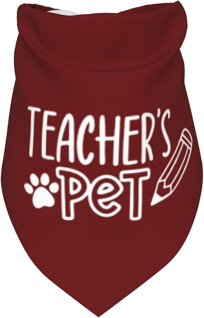 Teacher's Pet Dog Bandana,Funny Bandana Gift,Photo Prop Accessories for Dog Lovers Owner Gift,Triangle Reversible Fall Scarf, Adjustable (Red)