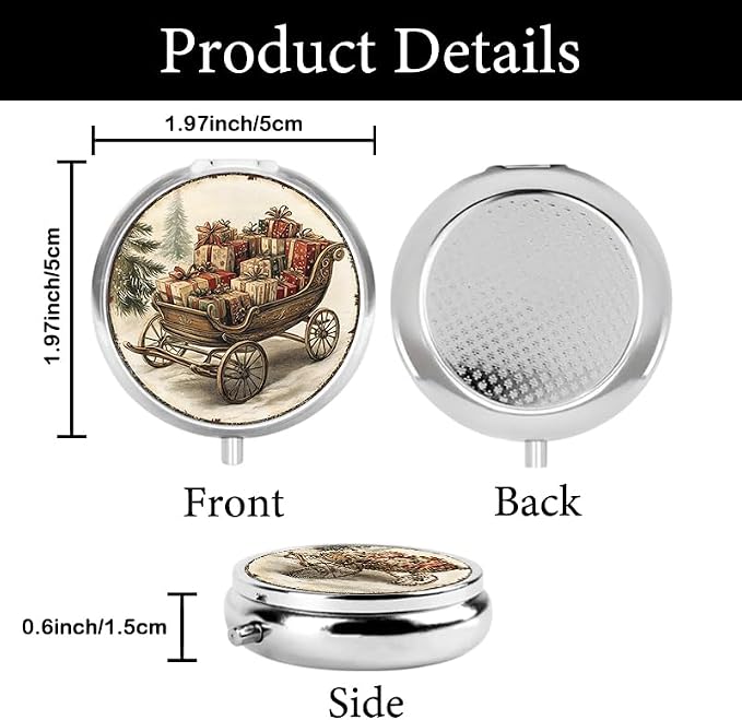 Portable Round 3 Compartment Metal Pill Box Christmas Sled with Gifts Ideal for Kitchen Office Cafe Storage