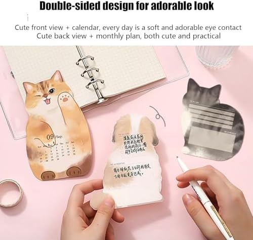 Desk Calendar Wooden Base Puppy Kitten Design Planner Decor Pad Date Daily