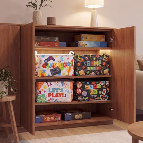 Breling 4 Pcs Game Night Gift Basket Game Night Party Decorations Games on Baskets with Handles Storage Bin Organizer Box for Christmas Family Games Party Supplies Family Gatherings Gifts
