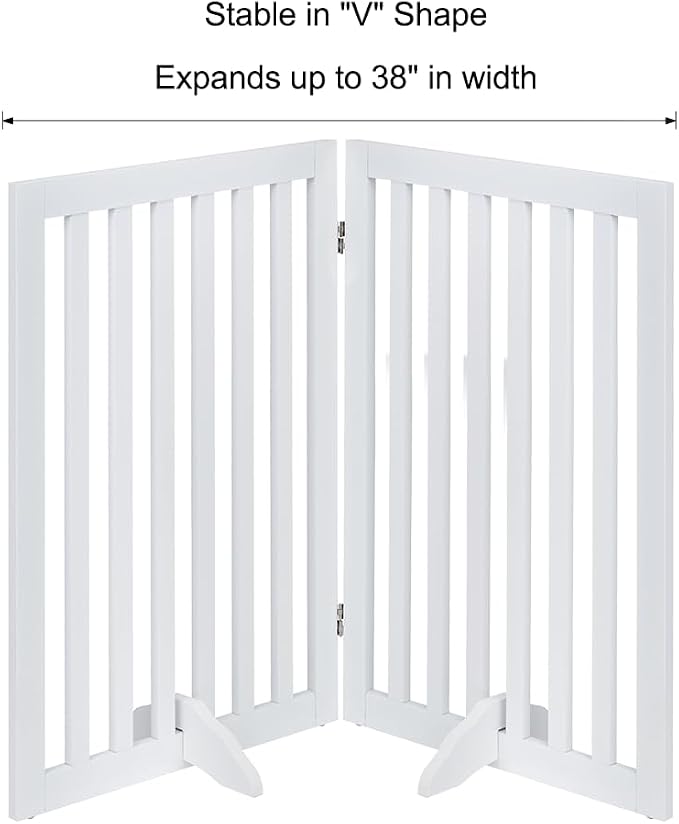 unipaws 36”H Free Standing Pet Gate for Dog Cat, 40”Wide Wooden Dog Gates | Foldable Pet Fence for Doorway, Stairs, Step, Expandable Doggy Barrier, Room Divider, Indoor Use, White