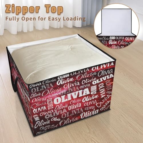 Custom Extra Large Storage Baskets Named with Lid, Personalized Storage Bins Basket Boxes Handles for Clothes Blanket Bedroom Closet Organizing Toys Shelves, Watercolor Red Galaxy Background