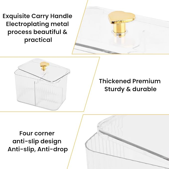 Kakalote Qtip Holder Dispenser for Cotton Ball, Cotton Swab, Clear Swab Holder, Qtip Dispenser, Vanity Makeup Organizer, Floss Container(Transparent)