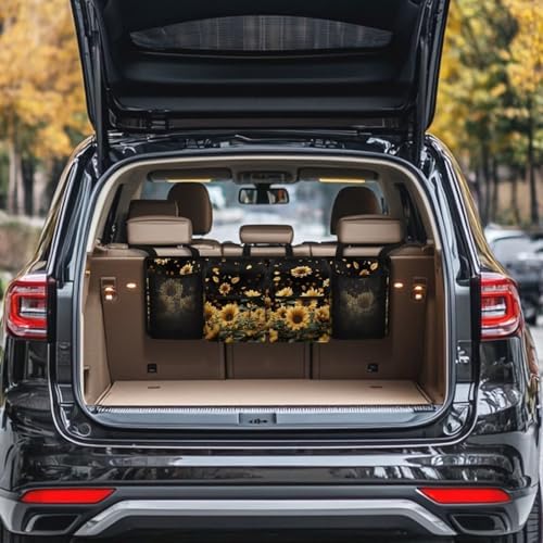Sunflower Car Trunk Organizer Hanging Car Back Seat Storage Bag with 4 Large Pockets Multipurpose Collapsible Storage Bag Automotive Interior Accessories