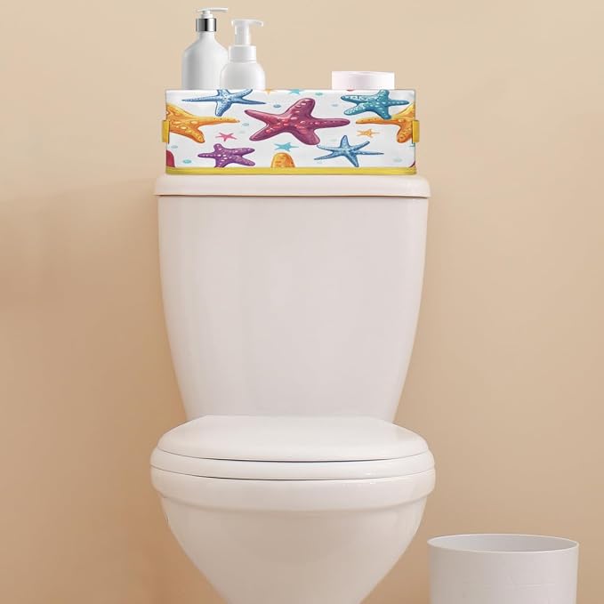 Color Starfish Bathroom Storage Basket Waterproof Foldable Storage Bins with Handles Decorative Toilet Paper Storage Basket for Organizing for House Bathroom Toiletries Set of 2