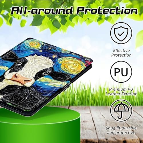 Universal Tablet Case for T-Mobile Revvl Tab 2 10.1" 2025/Revvl Tab 5G 10.36" 2023, 360 Degree Rotating Kickstand Protective Stand PU Leather Shell Cover for 9"-10.5", Black and White Cow