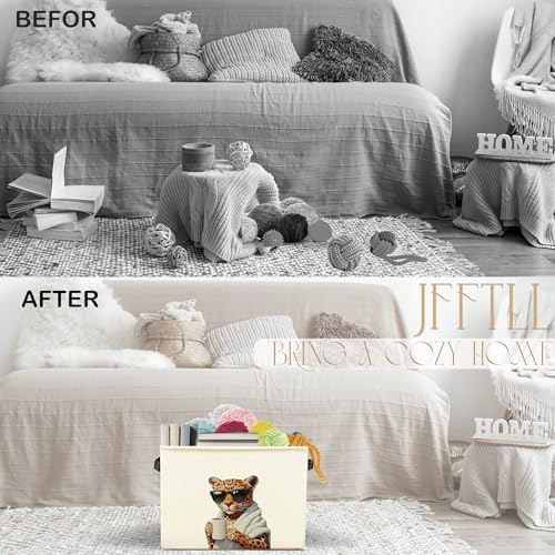 Funny Leopard Bathroom Storage Bins Box, Leopard Bathroom Decor, Trendy Cheetah Storage Basket Laundry Hamper with Handle for Bath Room Clothes Vanity Undersink Home Organization