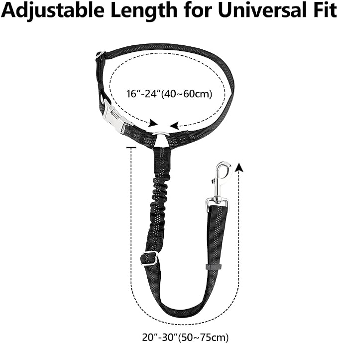 Plutus Pet Dog Seat Belt for Car Headrest, Reflective with Elastic Bungee | Adjustable Restraint for Safety, Vehicle Seatbelt Harness for Small Medium Large Dogs and Cats, Black
