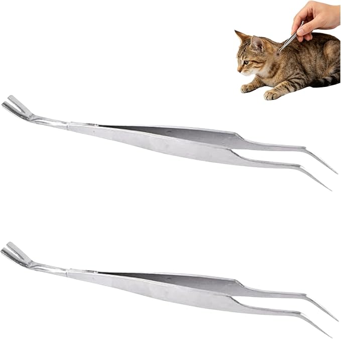 2pcs Silver 2-in-1 Pet Grooming Tweezers, Stainless Steel Dual Tip Tool | stainless steel pet grooming tweezers dual tip hand tool tick tweezer pet care travel kit 2pcs
