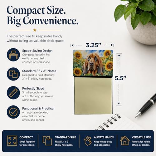 Caroline's Treasures Bloodhound in Sunflowers Watercolor Sticky Note Holder Refillable Dispenser Desk Accessory 3x3 Pad Gift