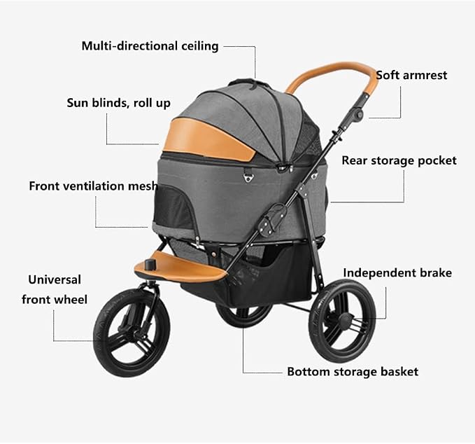 Pet Stroller Strolling Cart for Small Dogs Folding 3 in 1 Stroller for Cats 3 Wheels Travel Waterproof Puppy Strollers