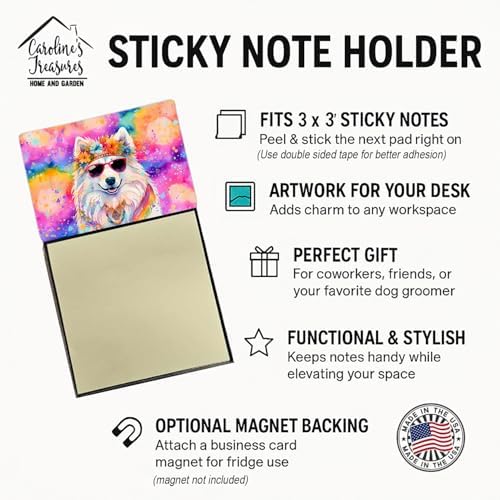 Caroline's Treasures Samoyed Hippie Dawg Sticky Note Holder Refillable Dispenser Self-Sticky Note Pads, Memo Pads Blank Desk Accessories