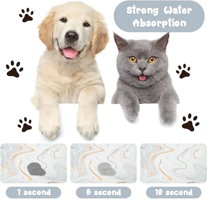 Dog Food Mats for Floors Waterproof, Dog Cat Water Bowl Mats Pet Feeding Absorbent Mat Dog Cat Pet Placemats for Food and Water Marble 17 * 30 inch