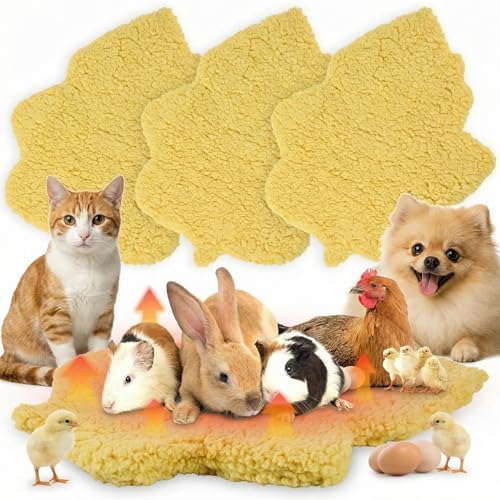 3 Pack Self Warming Pet Bed Leaf Shape Self Heating Cat Dog Mat Washable Thermal Sleeping Pad for Indoor Outdoor Hedgehog, Bunny, Sugar Glider, Rat, Chinchilla(Light Yellow,Small-16 x20)