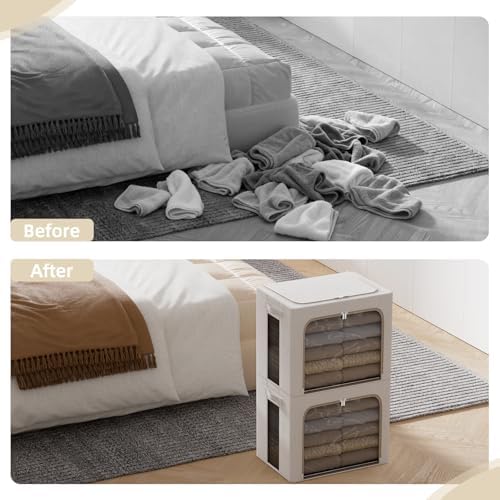 FHSQX 6 Pack Clothes Storage Bins,Ivory White, 16.5x12.2x12.2inch (40L)