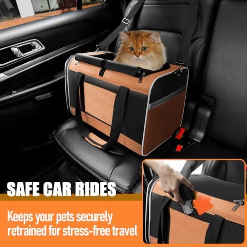 GAPZER Large Cat Carrier Soft, Collapsible Travel Pet Carry Bag, Small Dogs | Large Kitty Cat 20 lbs Maine Coon, Top Load Transport Small Puppy Dog Kennel, Yorkie Little Dog 10lbs, Sturdy Fabric Orange