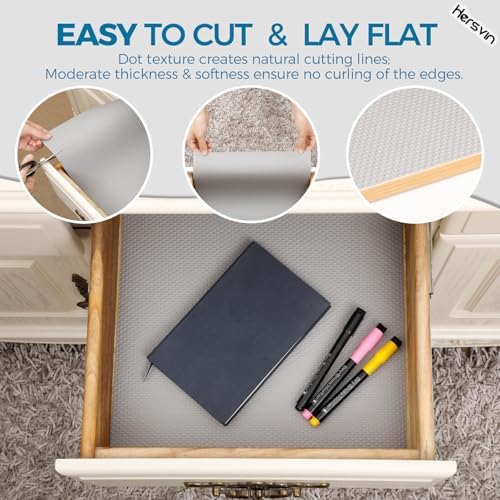Hersvin Shelf Liners, 20in x 20ft Kitchen Drawer Mats, Non-Adhesive EVA Cupboard Protector, Cabinet Lining (Light Gray/Dot)