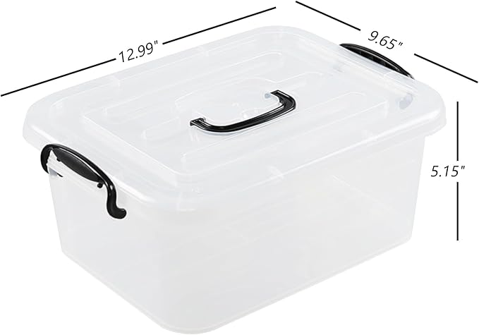 Quickquick 8 L Plastic Latching Box with Handle, Clear Storage Bins, 2-Pack
