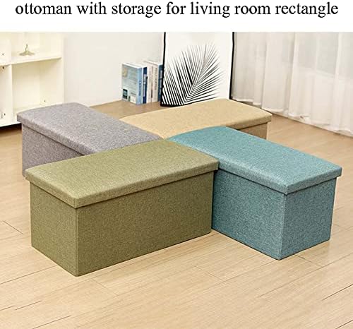 Modern Linen Footstool Ottoman with Storage 38x38x38cm Small Portable Bench for Living Room Dorm Office Removable Lid Rest for Couch Desk Dog Friendly Pouf