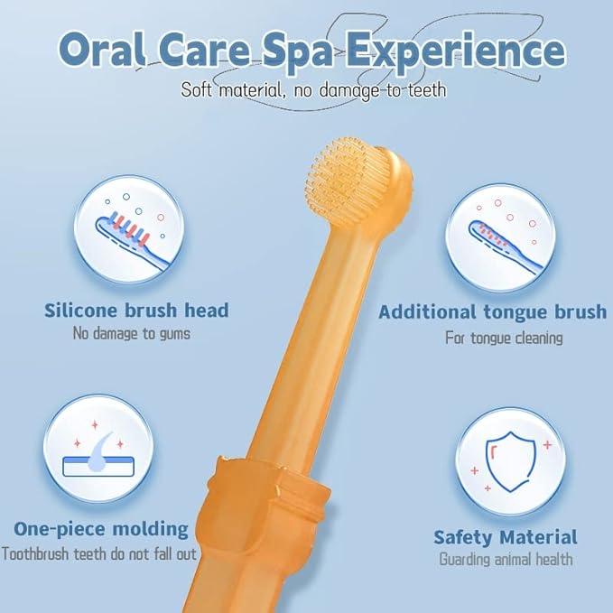 Dog & Cat Toothbrush Kit with Storage Cup, 360° Silicone Mini Head Tongue Cleaning Brush, Pet Dental Care for Doggie Kitten Ferret Dutch Pigs