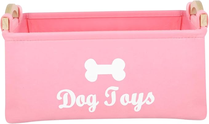 Ipetboom Pink Felt Pet Storage Box with Handles Organizer for Dog Accessories and Items Compact and Portable Basket for Household Use