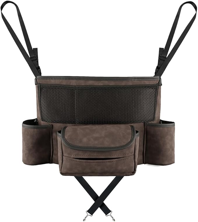 Car Handbag Holder Between Seats Car Organizer, Leather Large Capacity Car Purse Holder for Front Seat, Seat Back Net Bag Double-sided Tissue Storage Handbag Holder Car Divider (Brown)