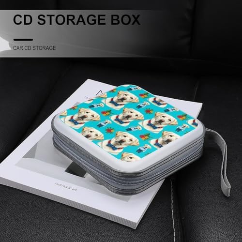 Hard Shell DVD CD Organizer Retriever Dog, 40-Disc Storage Binder with Zipper Closure, Portable Protective Case for Travel Home