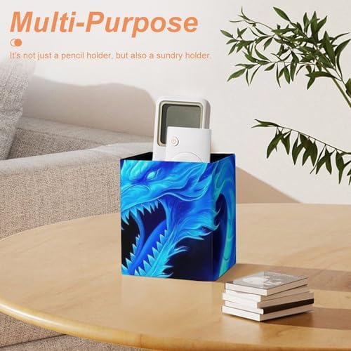 Fashion Office Pen Holder Unisex Durable Desktop Storage For Stationery & Tools Blue Fire Flame Dragon